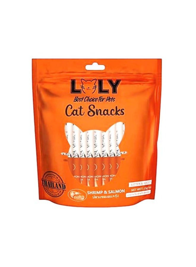 Lolly Cat Salmon & Shrimp Flavored Treats for Adult Cats and Kittens 50 x 15g Sachets - Image 1
